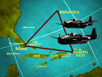 This is a drawing
of the five Navy planes, Flight 19, that disappeared into the Bermuda Triangle.