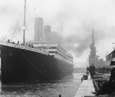 photo of the Titanic at port.