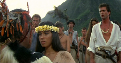 scene showing Fletcher's Tahitian wife 
 talking to her father about leaving Tahiti. Fletcher is standing there watching.