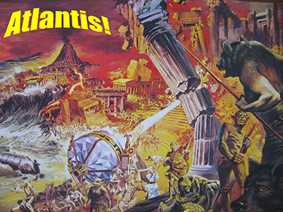 this is a painting of an Atlantis with an advanced civilization. 
The painting is based on the film, 'Atlantis, the Lost Continent'.